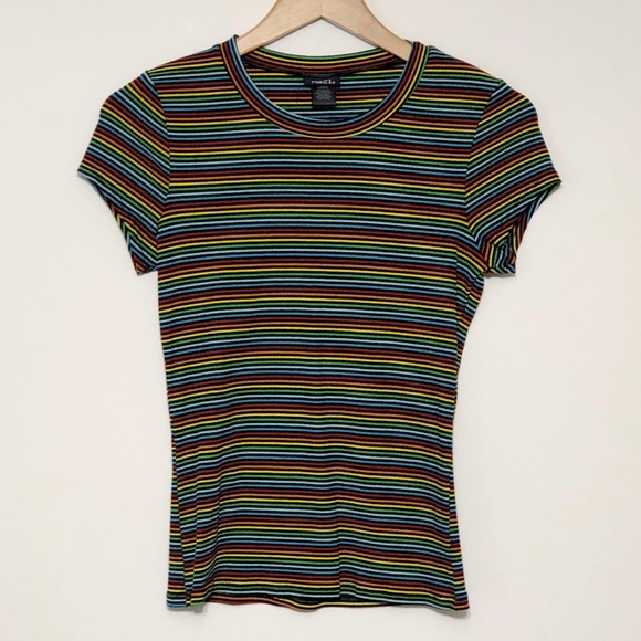Fitted Rainbow Stripe Ribbed Tee - Picture 2 of 6